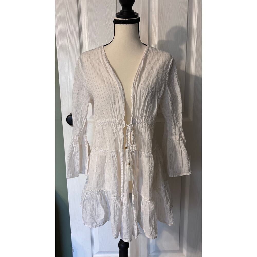 Blue Island Bathing Suit Coverup Women's Small White Gold Silver Beach Vacation